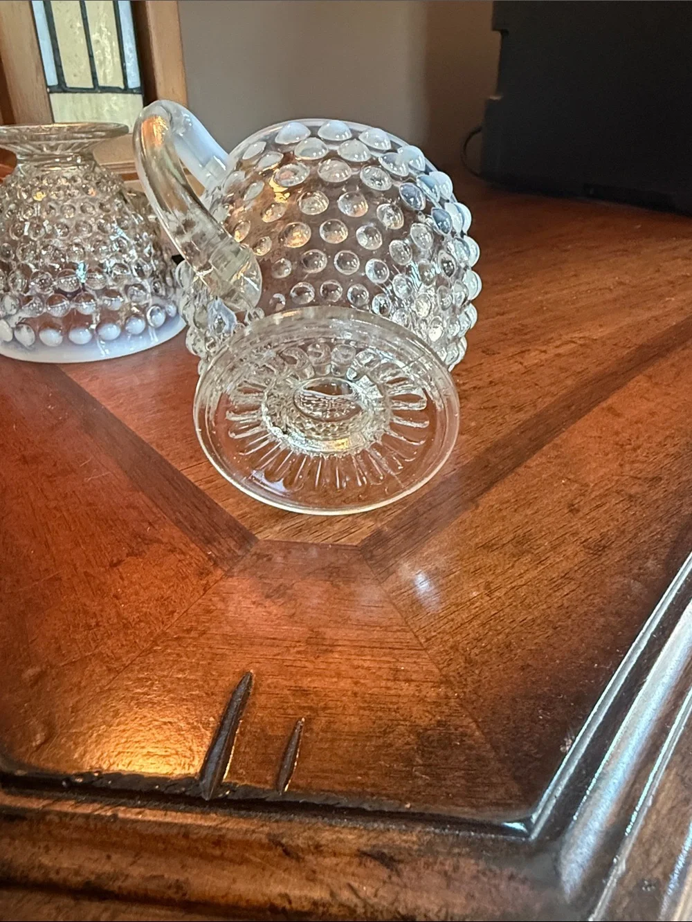 Vintage Moonstone Hobnail Creamer and Sugar Set